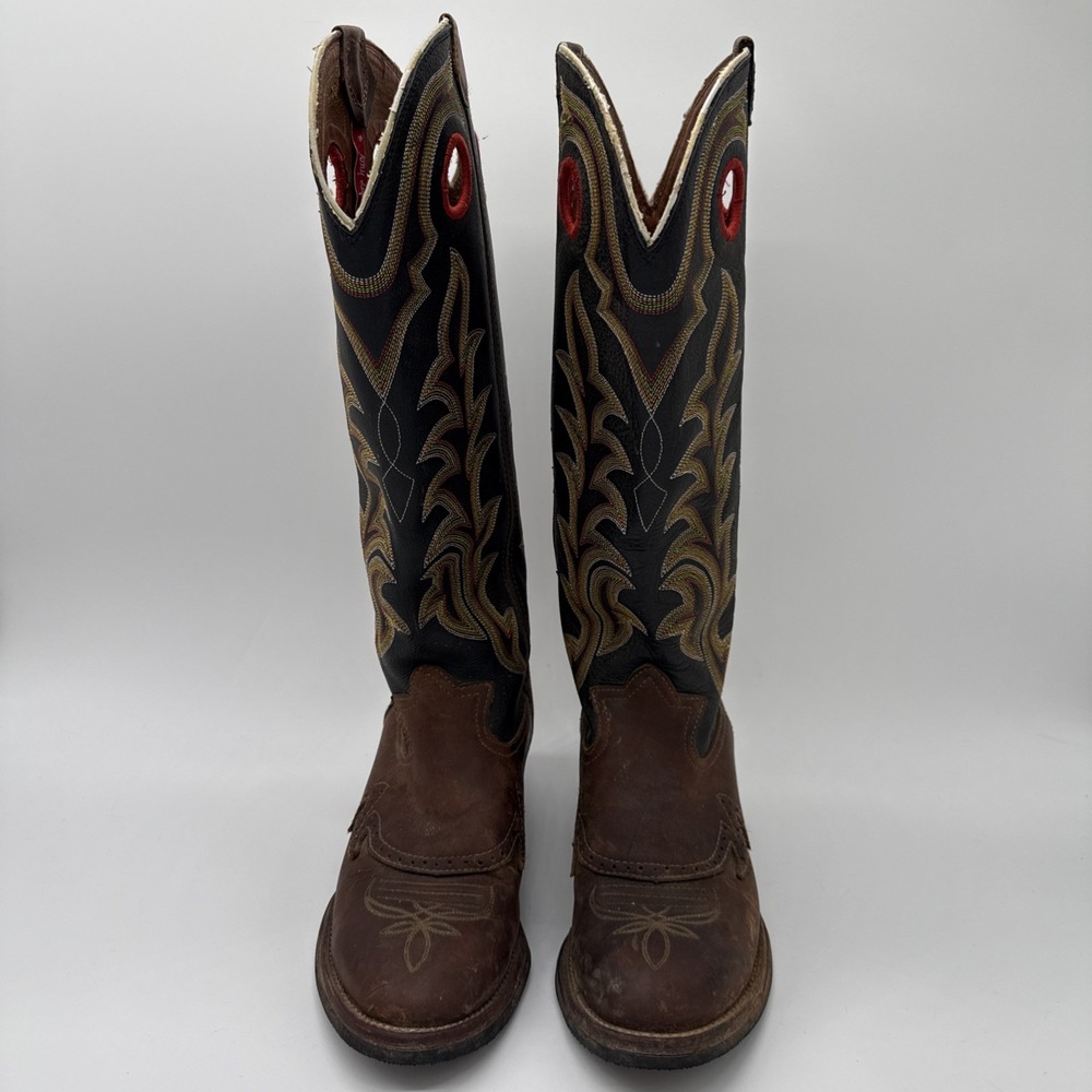 TONY LAMA 3R BROWN & BLACK LEATHER TOE COWBOY BOOTS #RR1002 MEN'S Size 7.5 D